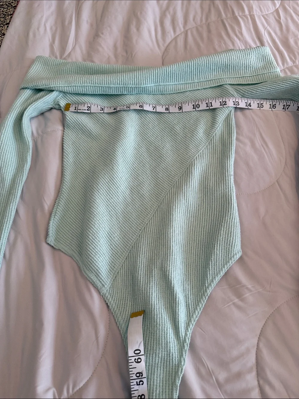 Free People Off-Shoulder Ribbed Bodysuit in Light Mint - Picture 5 of 6